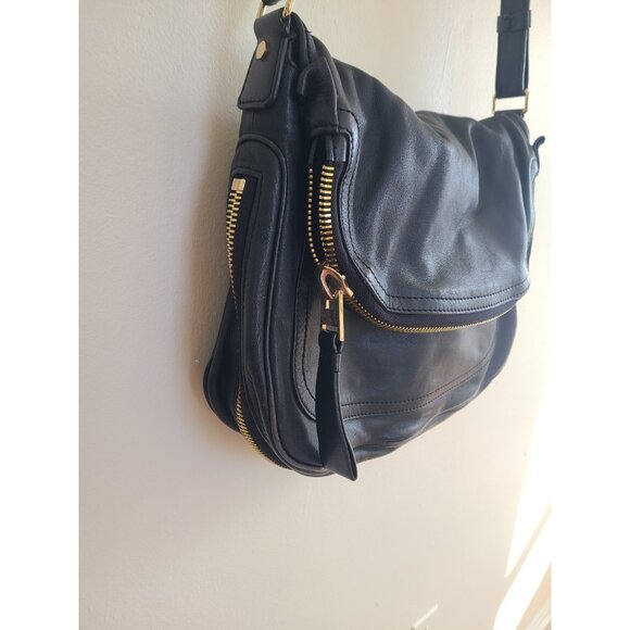 TOM FORD Black Leather Jennifer Double Zip Shoulder Bag Handbag Purse - Picture 2 of 16